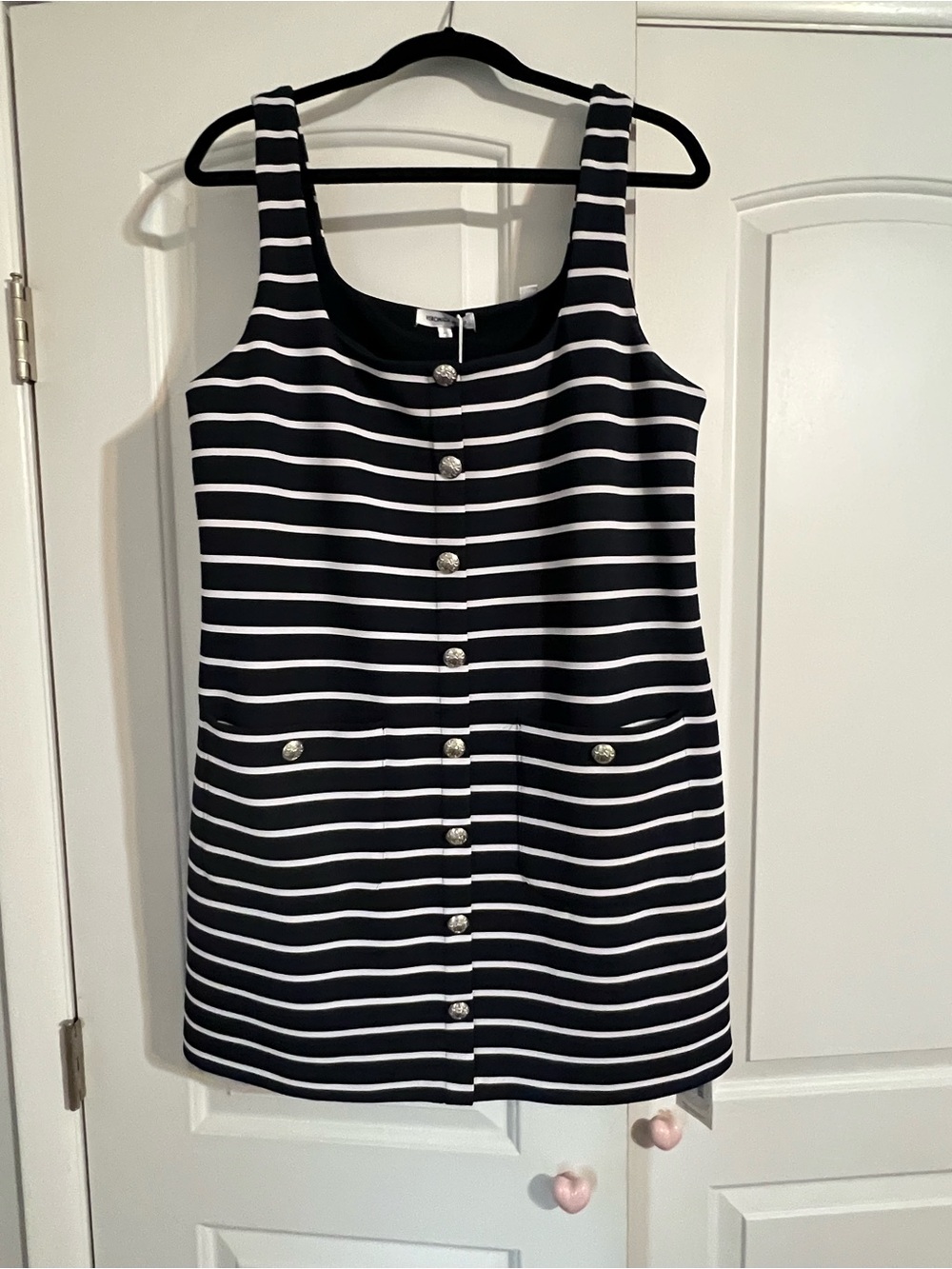 NWT Veronica Beard Striped Navy and White Button-Front Dress